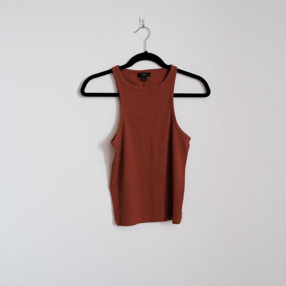 Women's Jcrew ribbed halter burnt orange tank size M
